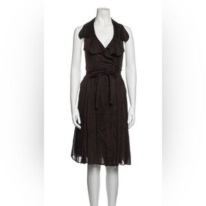 Burberry Sleeveless Wrap-Style Ruffle Silk and Cotton Dress